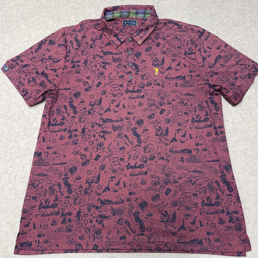 William Murray Polo Shirt Mens XL Red Graphic Print Golf Performance Stretch